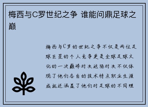 梅西与C罗世纪之争 谁能问鼎足球之巅 梅西与C罗世纪之争 谁能问鼎足球之巅